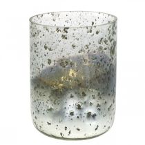 Candela in vetro bicolore vaso lanterna trasparente, argento H14cm Ø10cm