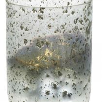 Candela in vetro bicolore vaso lanterna trasparente, argento H14cm Ø10cm