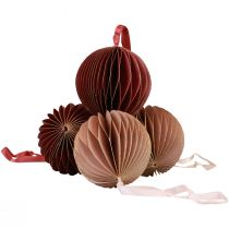 Prodotto Palline a nido d&#39;ape Natale bordeaux rosa Ø8cm 4 pezzi