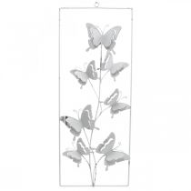 Prodotto Farfalla Hanging Art Spring Metallo Wall Art Shabby Chic Bianco Argento H47.5cm