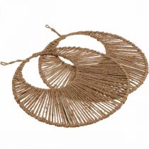 Prodotto Set di anelli decorativi Boho, decorazione da parete in nastro di iuta naturale Ø38,5 cm, set di 2 pezzi con ciondolo rustico