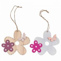 Prodotto Decorazione murale fiore in legno farfalla bianco rosa 10×9 cm 8 pz