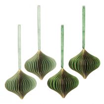 Prodotto Decorazioni natalizie vintage, carta verde e oro, Ø8cm, set da 4