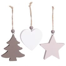 Prodotto Addobbi natalizi, stelle, alberi, cuori, decorazioni in legno, stile scandinavo vintage, 6 pezzi