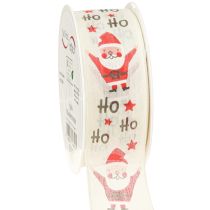 Prodotto Nastro natalizio con Babbo Natale in cotone crema 40mm 15m
