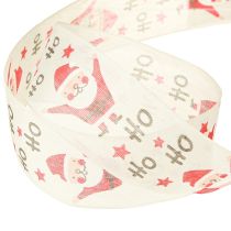 Prodotto Nastro natalizio con Babbo Natale in cotone crema 40mm 15m