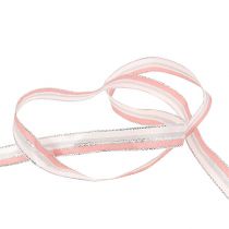 Nastro natalizio con strisce rosa, argento 15mm 20m