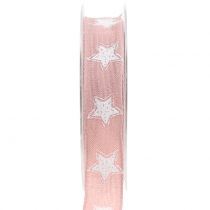 Nastro natalizio in lino con stella rosa 25mm 15m