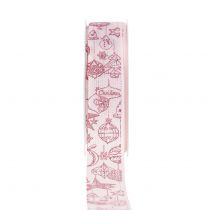 Nastro decorativo rosa con motivo natalizio 25mm 18m