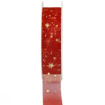 Nastro natalizio, organza motivo stella rossa 25mm 25m