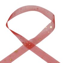 Nastro natalizio, organza motivo stella rossa 25mm 25m