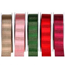 Nastro natalizio con filo d&#39;oro colorato 25mm 20m