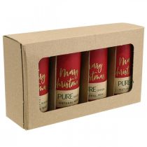 Prodotto Candele dell'Avvento rosse "Merry Christmas" in stearina e cera di colza per decorazioni natalizie, set da 4, 130/60 mm