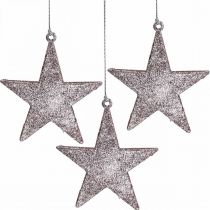 Ciondolo stella decorazione natalizia glitter rosa 10cm 12pz