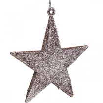 Ciondolo stella decorazione natalizia glitter rosa 10cm 12pz