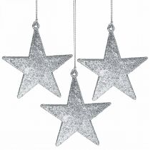 Ciondolo stella decorazione natalizia glitter argento 9cm 12pz