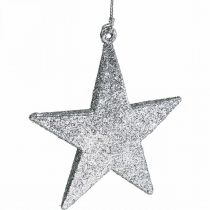 Ciondolo stella decorazione natalizia glitter argento 9cm 12pz