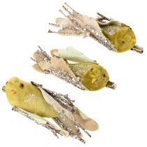 Prodotto Decorazione natalizia a forma di uccello con clip verde, glitter 12 cm, 6 pezzi assortiti