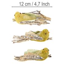 Prodotto Decorazione natalizia a forma di uccello con clip verde, glitter 12 cm, 6 pezzi assortiti