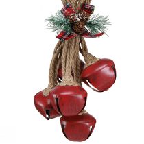 Prodotto Decorazione natalizia da appendere, campanelli rossi con fiocco, 51 cm, decorazione natalizia da appendere, ornamento natalizio, ghirlanda per porta