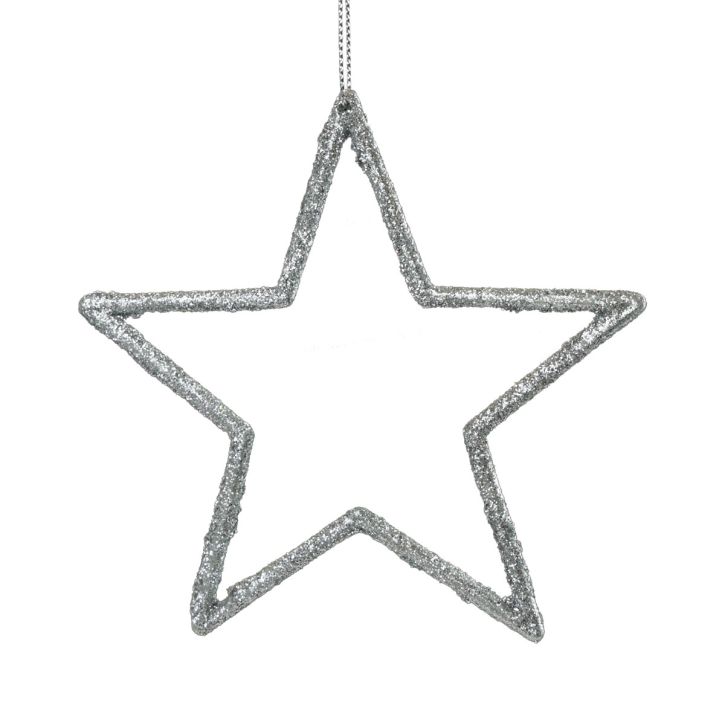 Prodotto Ciondolo stella decorazione natalizia argento glitter 12 cm 12 pz