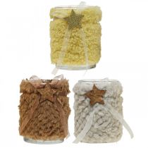 Prodotto Decorazione natalizia lanterna in vetro finta pelliccia H12cm Ø9,5cm 3 pezzi