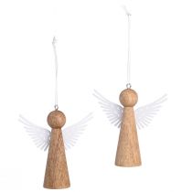 Prodotto Decorazione natalizia a forma di angelo in legno da appendere, bianco naturale, 8 cm, set da 6 - Decorazioni natalizie a forma di angelo
