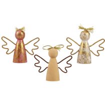 Prodotto Appendino decorativo in legno con angelo di Natale in legno dorato 9×3×7,5 cm 6 pz