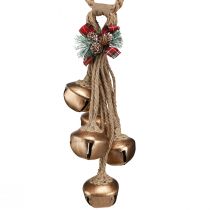 Prodotto Grandi campane di Natale dorate con fiocco e rami di abete, decorazione festiva per porte e stanze, 51 cm