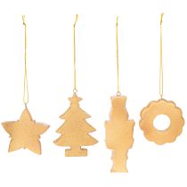 Prodotto Decorazioni natalizie, pan di zenzero, effetto glassa, schiaccianoci, stella, albero, ghirlanda, 6 cm, 4 pezzi