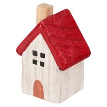 Prodotto Casa di Natale in legno decorazione natalizia bianco rosso 7cm 6 pezzi