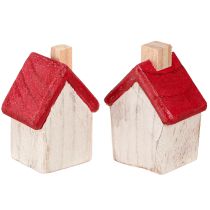 Prodotto Casa di Natale in legno decorazione natalizia bianco rosso 7cm 6 pezzi