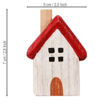 Prodotto Casa di Natale in legno decorazione natalizia bianco rosso 7cm 6 pezzi