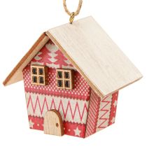 Prodotto Casette natalizie da appendere in carta e legno rosse 5,5 cm 6 pezzi