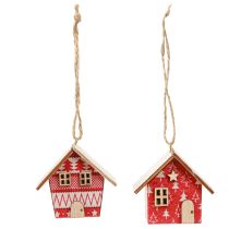 Prodotto Casette natalizie da appendere in carta e legno rosse 5,5 cm 6 pezzi