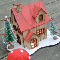 Prodotto Casa di Natale con illuminazione a LED naturale, legno rosso 20 × 15 × 15 cm