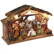 Prodotto Presepe natalizio con figure e LED dipinto a mano 23×14 cm