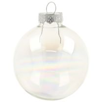 Prodotto Pallina di Natale in vetro trasparente perlato con effetto iridescente e gancio in metallo 5 cm 24 pezzi