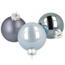 Prodotto Set di 3 palline di Natale in vetro: azzurro, blu, blu metallizzato e opaco con gancio 6 cm, 24 pezzi