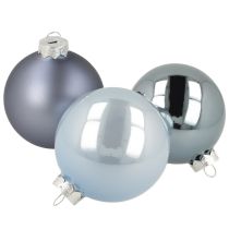Prodotto Set di palline in blu/argento – opaco e lucido, decorazione in vetro per fiori invernali 7,5 cm 12 pezzi