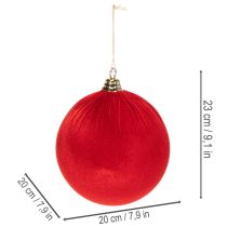Prodotto Pallina di Natale effetto velluto rosso, grande pallina per albero di Natale da 20 cm, 3 pezzi