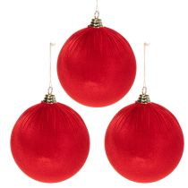 Prodotto Pallina di Natale effetto velluto rosso, grande pallina per albero di Natale da 20 cm, 3 pezzi