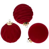 Prodotto Palline di Natale, superficie vellutata, rosse, 8 cm, 12 pezzi