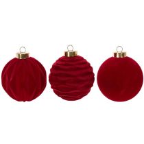 Prodotto Palline di Natale, superficie vellutata, rosse, 8 cm, 12 pezzi