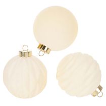 Prodotto Palline natalizie decorative bianche, con texture miste, 8 cm, 12 pezzi