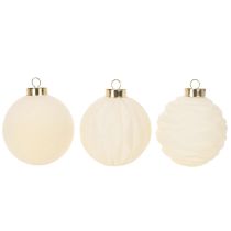 Prodotto Palline natalizie decorative bianche, con texture miste, 8 cm, 12 pezzi