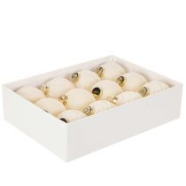 Prodotto Palline natalizie decorative bianche, con texture miste, 8 cm, 12 pezzi
