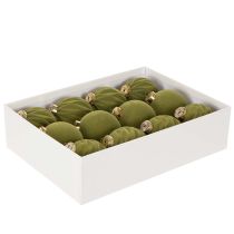 Prodotto Palline per albero di Natale, effetto velluto, verdi, mix di texture, 8 cm, 12 pezzi. Palline di Natale, verde muschio floccato, palline di plastica, verde muschio floccato. Cordoncini di cotone inclusi per ogni pallina.