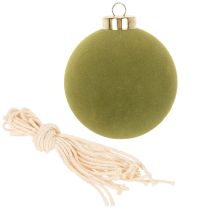 Prodotto Palline per albero di Natale, effetto velluto, verdi, mix di texture, 8 cm, 12 pezzi. Palline di Natale, verde muschio floccato, palline di plastica, verde muschio floccato. Cordoncini di cotone inclusi per ogni pallina.
