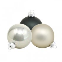 Palle di Natale, ciondoli per albero di Natale, decorazioni per l&#39;albero nero / argento / madreperla H6.5cm Ø6cm vero vetro 24 pezzi
